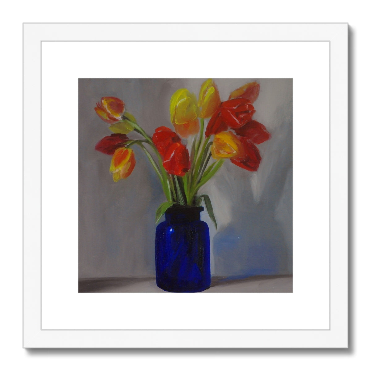 Tulips in Blue Vase Framed & Mounted Print