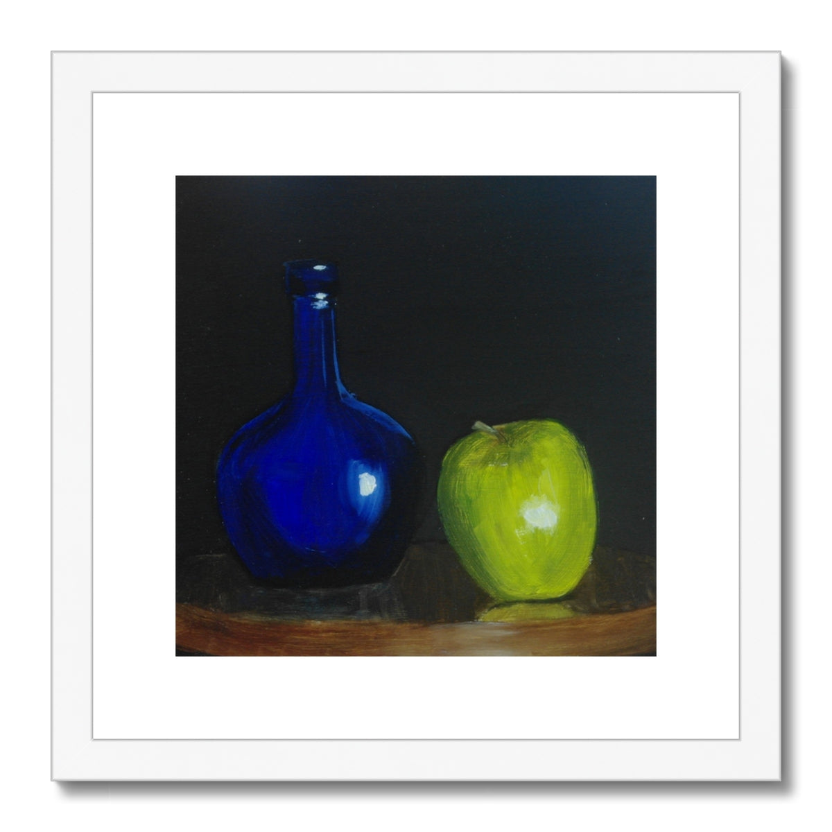 Blue Bottle and Green Apple Framed & Mounted Print