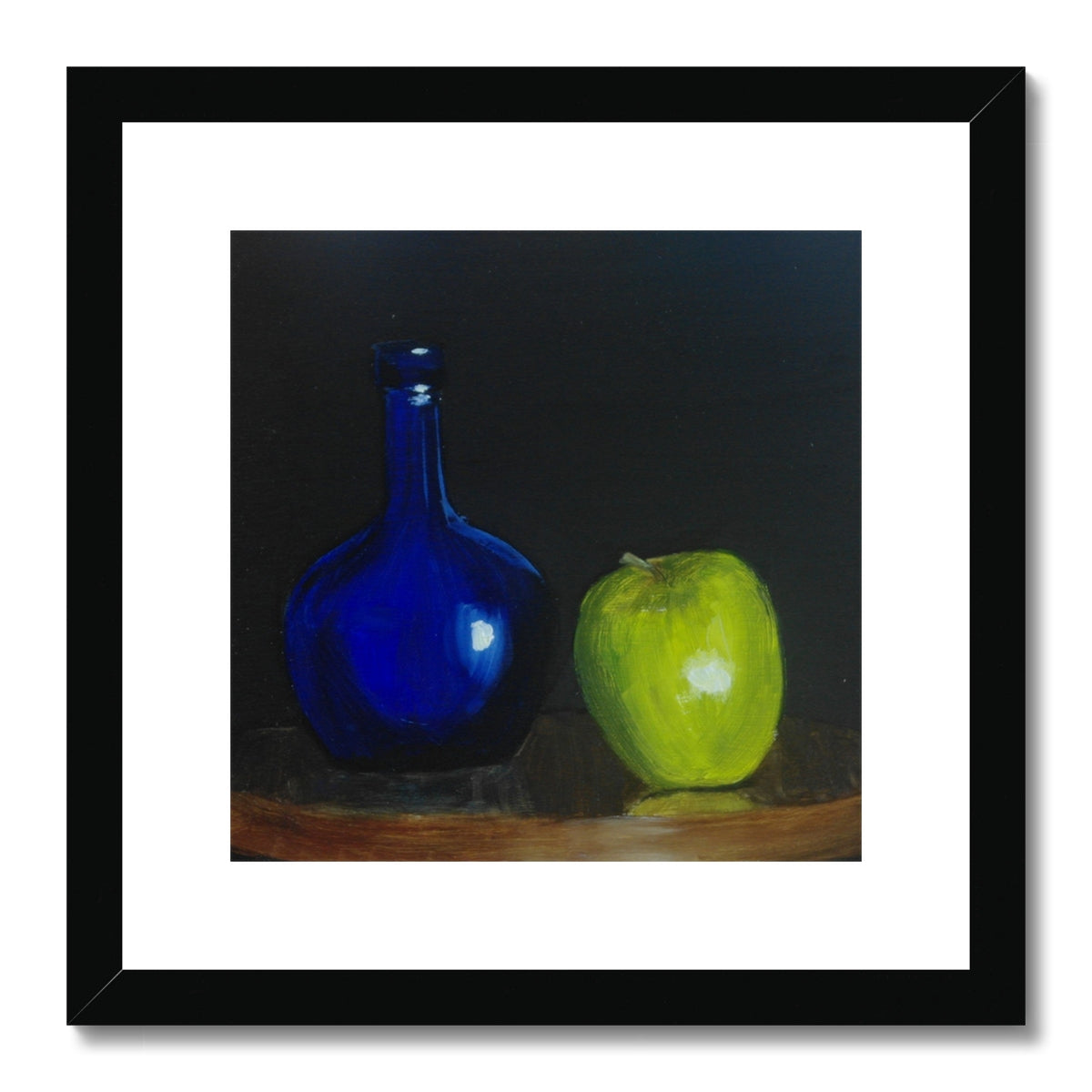 Blue Bottle and Green Apple Framed & Mounted Print