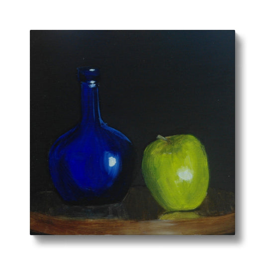 Blue Bottle and Green Apple Canvas