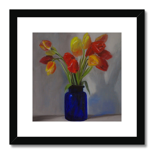 Tulips in Blue Vase Framed & Mounted Print