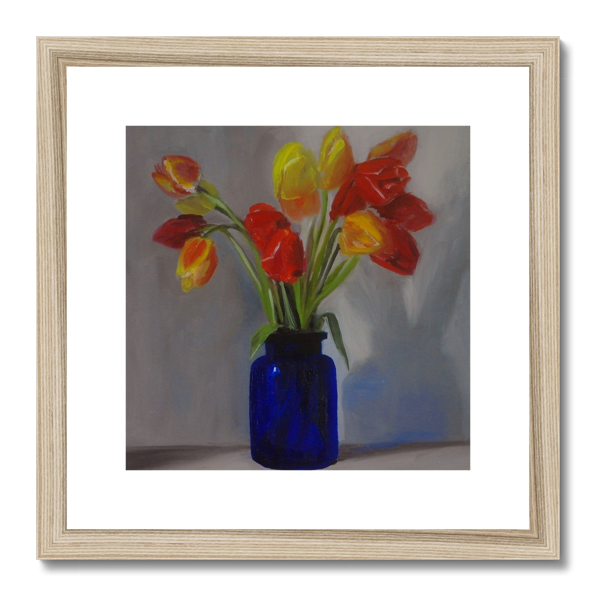 Tulips in Blue Vase Framed & Mounted Print