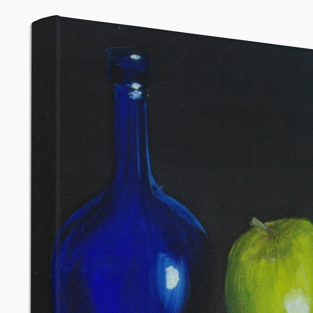 Blue Bottle and Green Apple Canvas