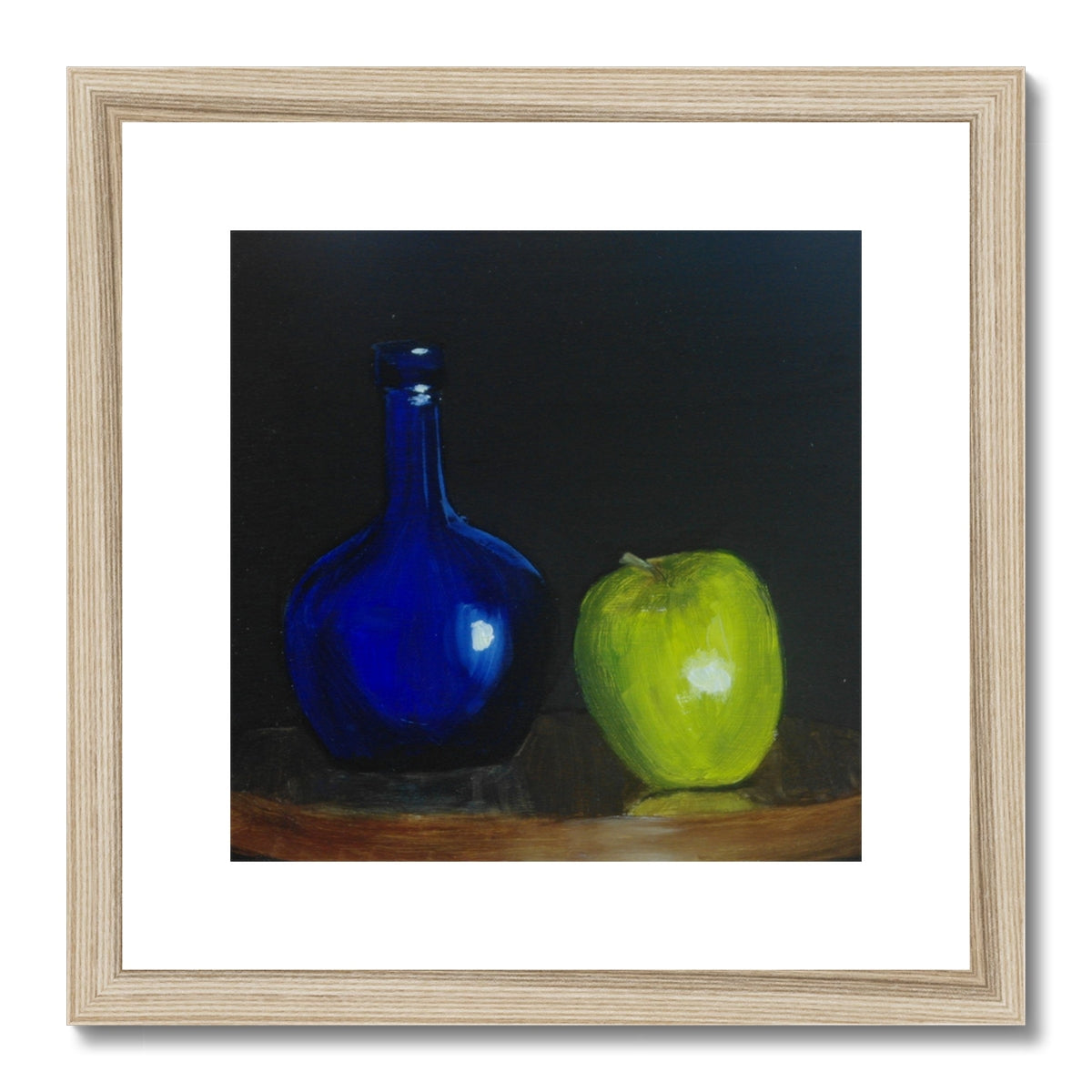 Blue Bottle and Green Apple Framed & Mounted Print