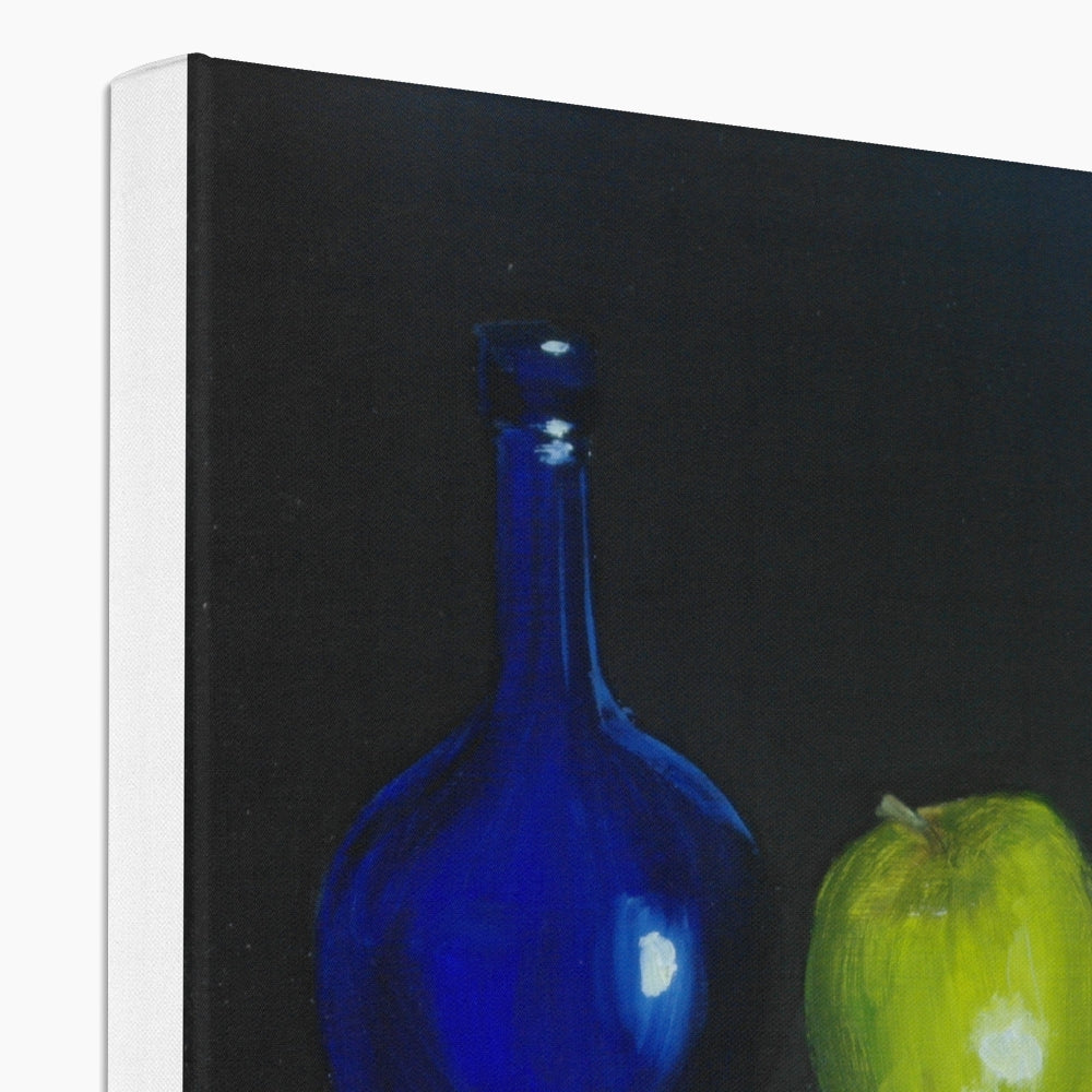 Blue Bottle and Green Apple Canvas