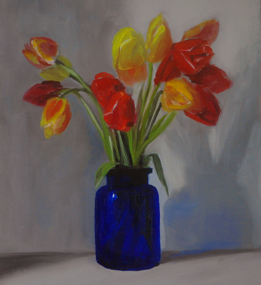 Tulips in Blue Vase